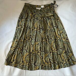Jones New York Olive and Black Paisley High-Low Midi Skirt